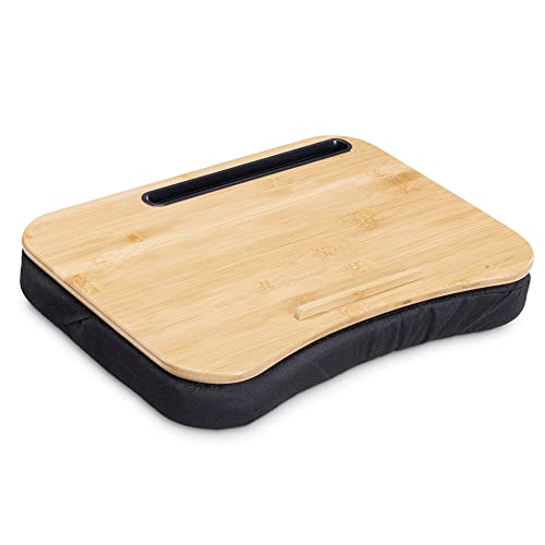 Navaris Laptoptisch mit Kissen 44x32x6cm - Laptopkissen Unterlage abnehmbar - Ständer für Laptop und Tablet aus Holz mit Polsterung - schwarz Natur von Navaris