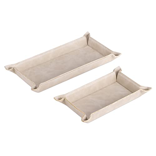 Navaris Lederschale Tablett aus Kunstleder - 2x Schale Ablage Leder - Ablageschale für Schmuck Schlüssel Münzen Handy - Schlüsselablage Organizer - beige von Navaris