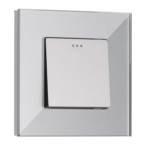Navaris Licht Wechselschalter mit Glasrahmen - 8,6 x 8,6 x 3 cm - Design Glas Lichtschalter Kippschalter - Kreuzschalter - Wand Glasschalter Schalter in Grau von Navaris