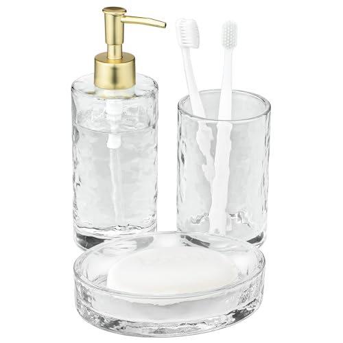 Navaris Luxus Badezimmer Set - Mattgold-Finish und gehämmertes Glas - Seifenspender Set - Badezimmer Zubehör Set - Seifenspender, Seifenschale und Zahnputzbecher Glas Navaris Luxus Badezimmer Set - Mattgold-Finish und gehämmertes Glas - Seifenspender Set - Badezimmer Zubehör Set - Seifenspender, Seifenschale und Zahnputzbecher Glas von Navaris