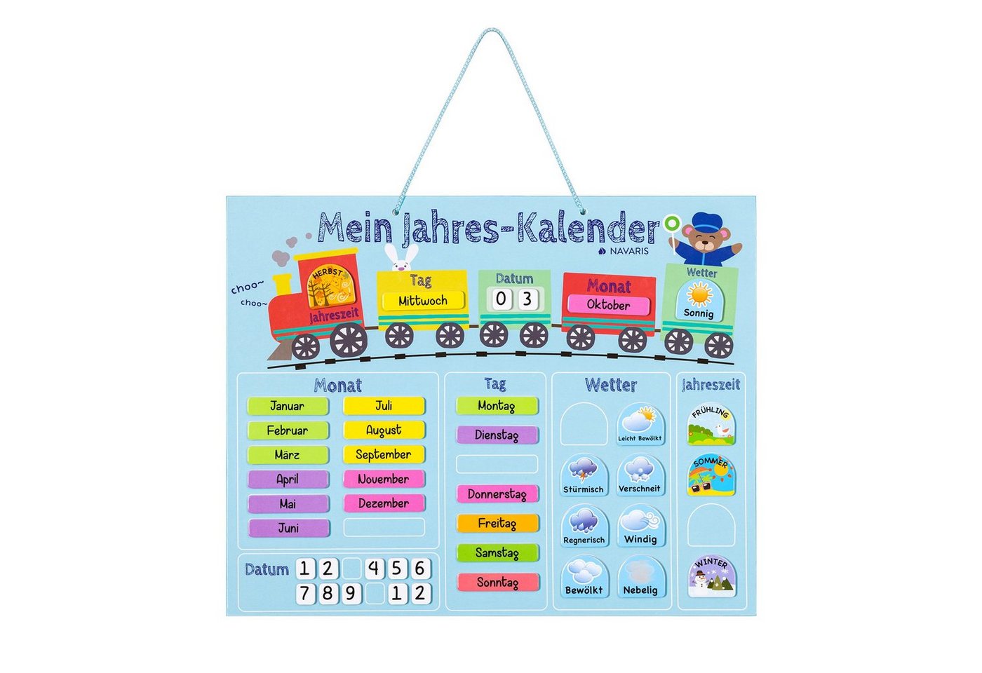 Navaris Magnettafel Kalender Tafel für Kinder - Jahreszeiten Uhr - magnetisch, (1-tlg) von Navaris