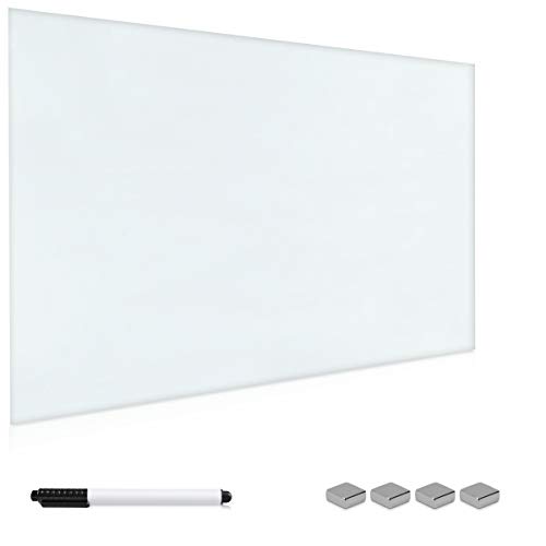 Navaris Magnettafel Magnetboard aus Glas - 60x40 cm Tafel magnetisch zum Beschriften - Magnetwand in Weiß - inkl. Magnete Stift Halterung von Navaris