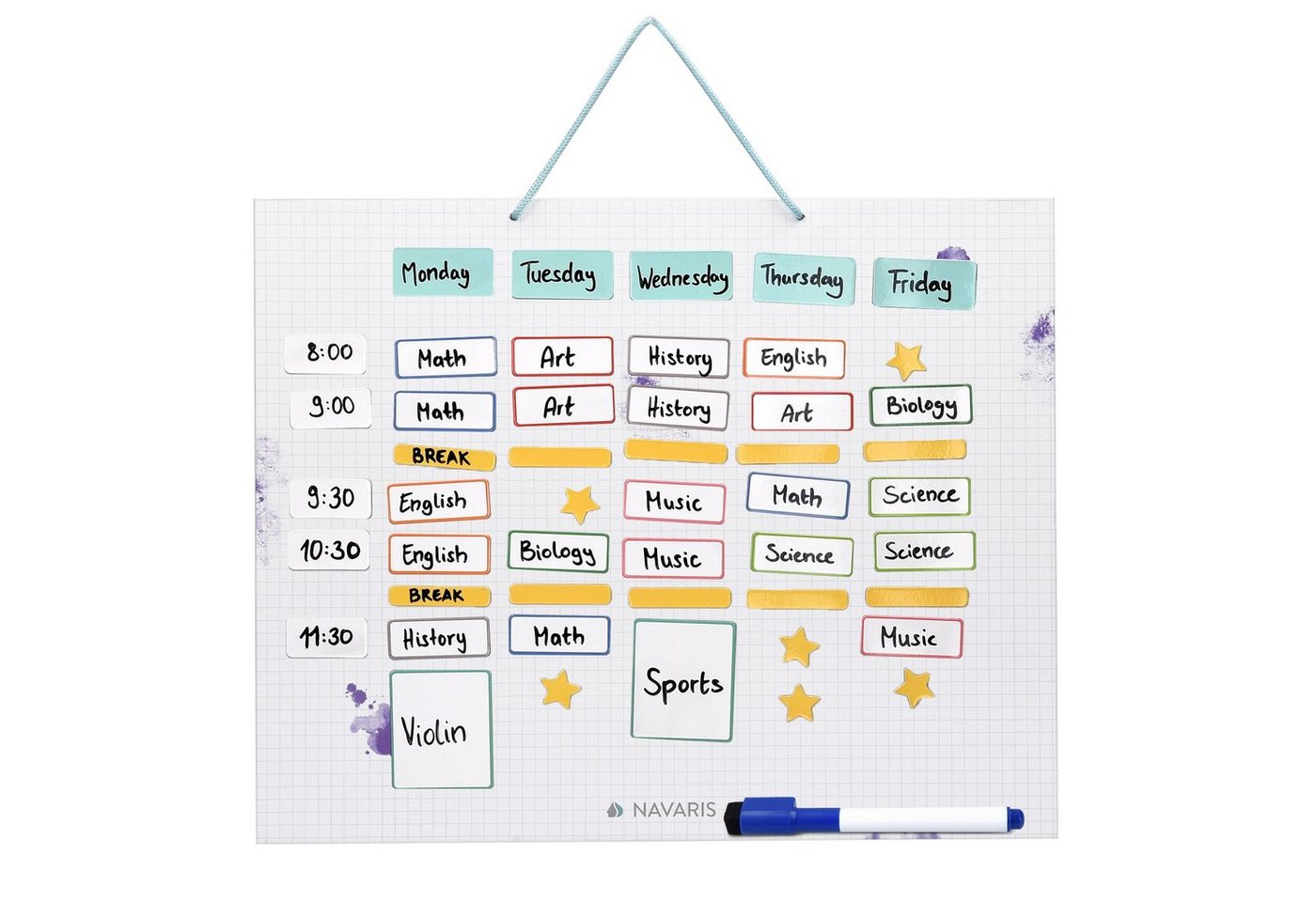 Navaris Magnettafel Magnetischer Wochenplan, abwischbar, 40x32cm, 115 Magneten & Stift, (1-tlg) von Navaris