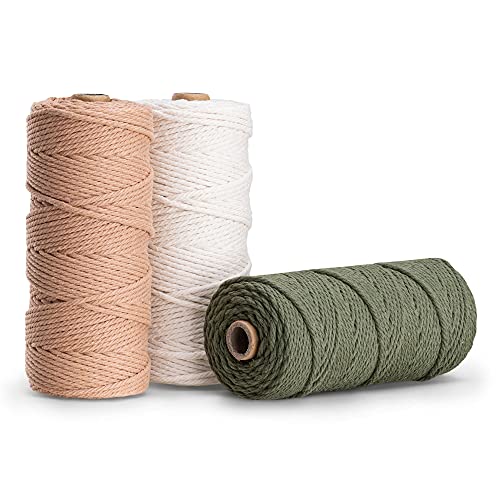 Navaris Makramee Garn 3er Set - Baumwollschnur für DIY Projekte Wandteppich Traumfänger - Baumwolle Baumwollkordel - weiß olivgrün rosa von Navaris