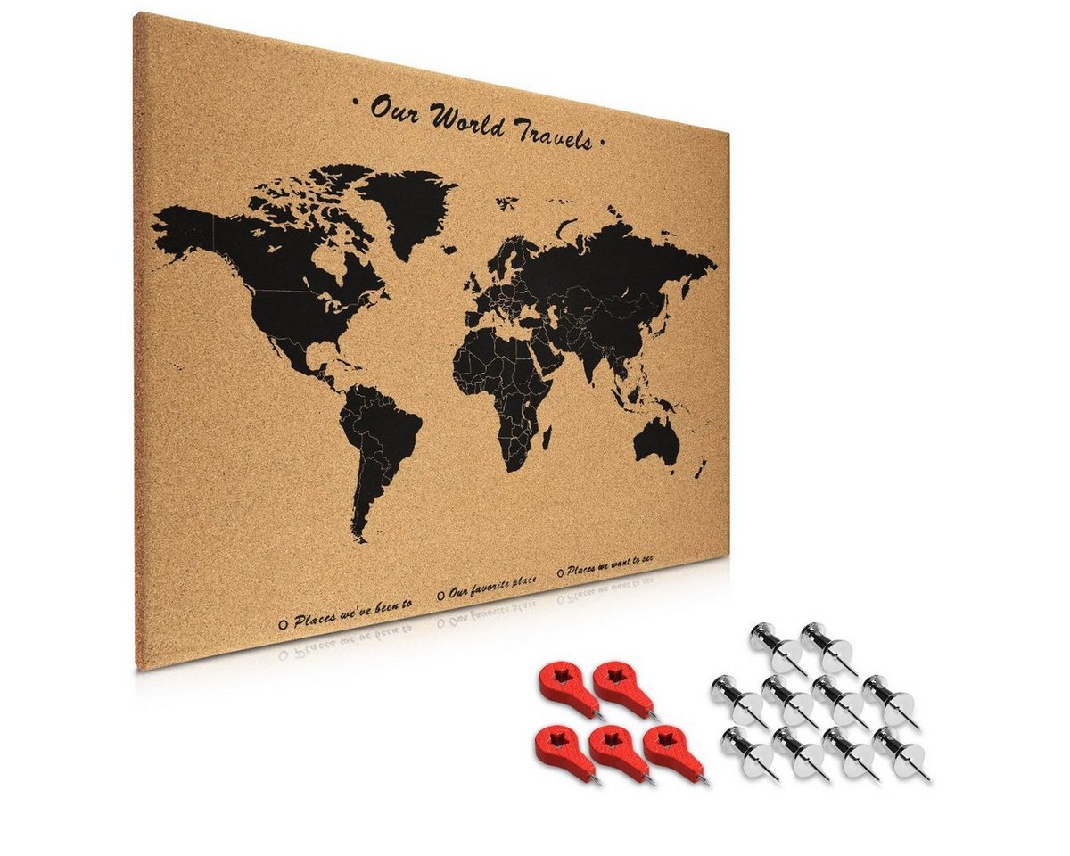 Navaris Memoboard Korkwand 70x50cm - Pinboard Tafel inkl. Pins und Fahnen, (1-tlg) von Navaris