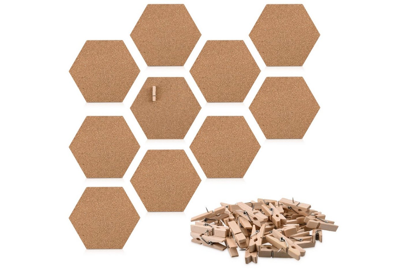 Navaris Memoboard Korkwand sechseckig - 10x Kork Board 15 x 17,1 cm - inkl. 50 Pins, (10-tlg) von Navaris
