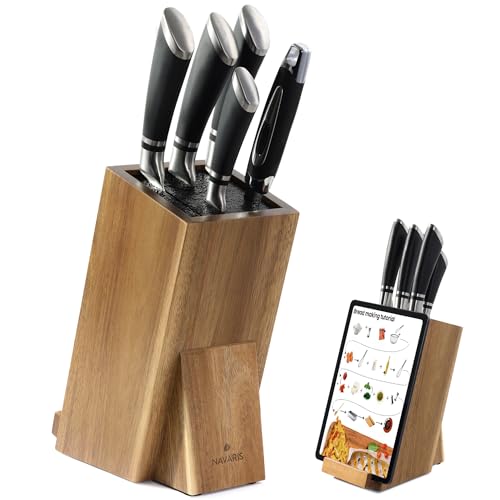 Navaris Messerblock mit Smartphone- und Tablethalter - Messerblock ohne Messer - Multifunktionaler Küchenmesser Block aus langlebigem Akazienholz - Waschbare Borsten Navaris Messerblock mit Smartphone- und Tablethalter - Messerblock ohne Messer - Multifunktionaler Küchenmesser Block aus langlebigem Akazienholz - Waschbare Borsten von Navaris