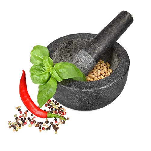 Navaris Mörser und Stößel aus Granit im Set - Steinmörser Gewürzmörser groß - für Gewürze Pesto Kräuter - Stampfer mit Schlegel - Ø 16cm von Navaris