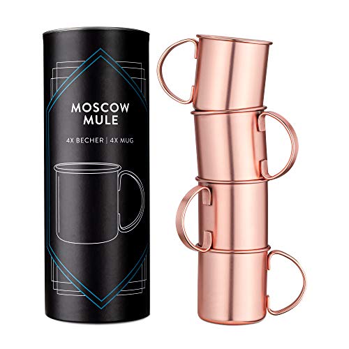 Navaris Moscow Mule Becher 4er Set - 4x Kupferbecher für Moskau Mule Gin Bier - Cocktail Mug Mule-Becher glatt - Tasse aus Edelstahl mit Kupfer von Navaris