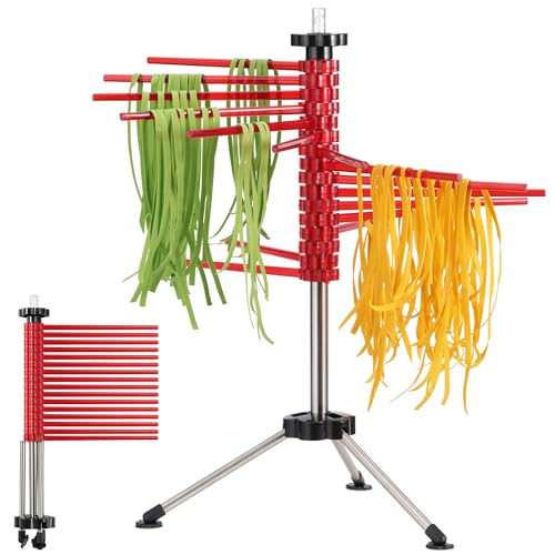 Navaris Nudeltrockner Nudelständer - Nudelständer zum Trocknen von Pasta zusammenklappbar - Nudel Trockenständer frische Nudeln - Pastatrockner Pasta Dryer - Rot von Navaris