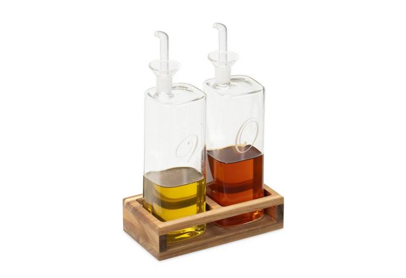 Navaris Kanne 2er Set Öl- und Essigspender aus Glas mit Holzständer - 220ml, (1-St) von Navaris