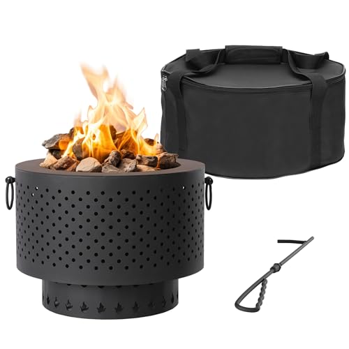 Navaris Feuerschale aus Gusseisen rauchfrei - smokeless Fire Pit Bonfire - rauchfreier Feuerkorb mit Schürhaken - klappbare Feuerschale für Camping Garten Picknick von Navaris