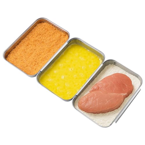 Navaris Panier-Set aus Edelstahl 3-teilig - 3x Schale zum Panieren 22 x 15 x 3 cm - Schnitzel Fleisch Fisch - Metall Panierstraße rechteckig von Navaris