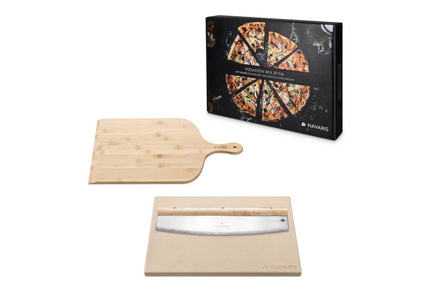 Navaris Pizzastein Pizzastein für Backofen Grill - 38x30cm - mit Zubehör und Rezeptbuch, Korderit-Keramik, (1-St) von Navaris