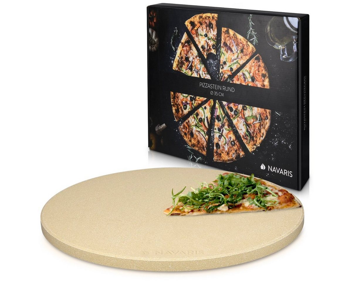 Navaris Pizzastein Pizzastein XXL aus Cordierit für Ofen und Grill, inkl. Rezeptbuch, Korderit-Keramik, (1-St) von Navaris