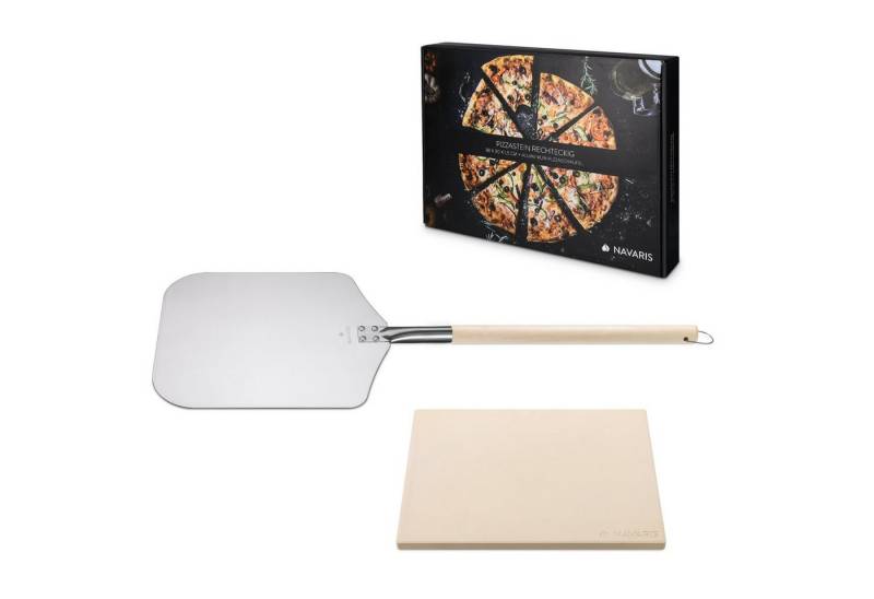 Navaris Pizzastein Pizzastein Cordierit - 38x30cm Steinplatte mit Pizzaschaufel, Korderit-Keramik, (1-St) von Navaris