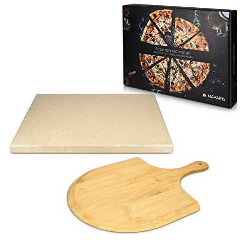 Navaris Pizzastein für Backofen Grill aus Cordierit - 38x30cm Pizza Stein für Ofen mit Pizzaschaufel - Gasgrill Herd Teller rechteckig in Beige von Navaris