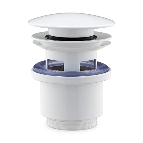 Navaris Pop-Up Ablaufventil 1 1/4 Zoll - Universal Ablaufgarnitur für Waschbecken Badewanne mit Überlauf - Abflussgarnitur mit Dichtung - Weiß von Navaris