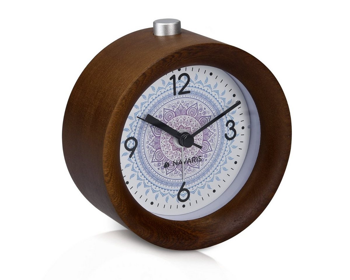 Navaris Reisewecker Analog Holz Wecker mit Snooze, Retro Uhr Rund, mit Design von Navaris