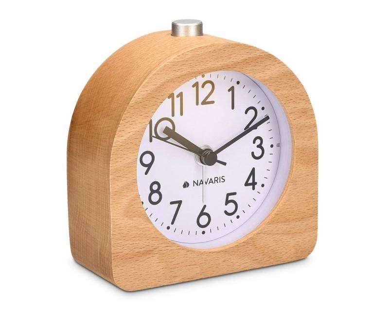 Navaris Reisewecker Retro Wecker aus Holz - Mit Snooze und Alarmlicht, leise von Navaris