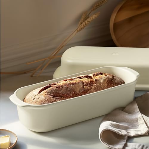 Navaris Brottopf - Toastbrot Backform - Brottopf zum Backen - Tontopf Brot - Brotbackschale - Toastbrotform - Spülmaschinenfest - Keramik - 34 x 14 cm - Creme Weiß von Navaris