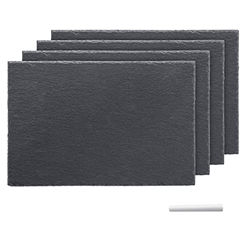 Navaris Schiefer Teller Platzset 4-teilig inkl. Kreide - 30x20cm Schieferplatten 4x Servierplatte für Sushi Käse - Schieferplatte eckig in Anthrazit von Navaris