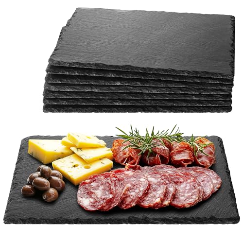 Navaris Schiefer Teller Platzset 8-teilig inkl. Kreide - 30x20cm Schieferplatten 8x Servierplatte - Servierteller Schieferplatte Sushi Geschirr eckig von Navaris