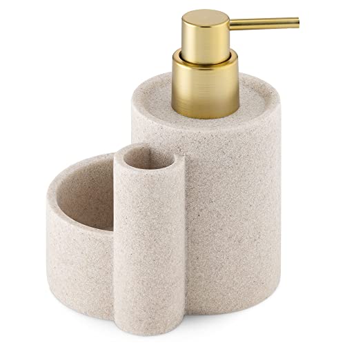 Navaris Seifenspender mit Schwammhalter und Bürstenhalter - Spülbecken Organizer für die Küche - Spender für Spülmittel in Beige Messing von Navaris