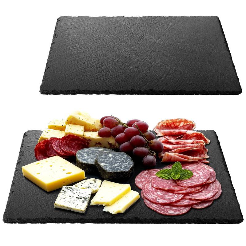 Navaris Servierplatte Schiefer Teller Platzset 2-teilig 38x28cm Schieferplatten, Schiefer, (2-tlg), 2x Servierplatte Servierteller Schieferplatte Sushi Geschirr eckig von Navaris
