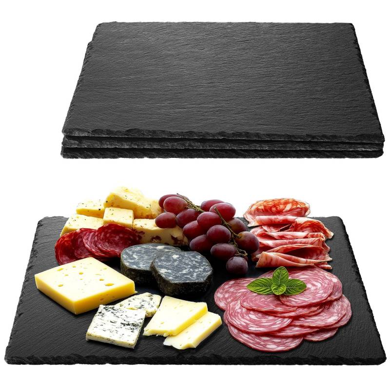 Navaris Servierplatte Schiefer Teller Platzset 4-teilig 38x28cm Schieferplatten, Schiefer, (4-tlg), 4x Servierplatte Servierteller Schieferplatte Sushi Geschirr eckig von Navaris