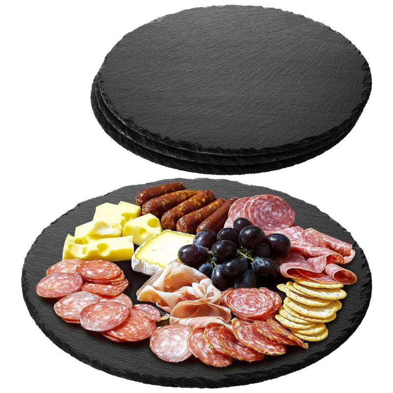 Navaris Servierplatte Schiefer Teller Platzset 4-teilig Ø28cm Schieferplatten, Schiefer, (4-tlg), 4x Servierplatte Servierteller Schieferplatte Sushi Geschirr rund von Navaris
