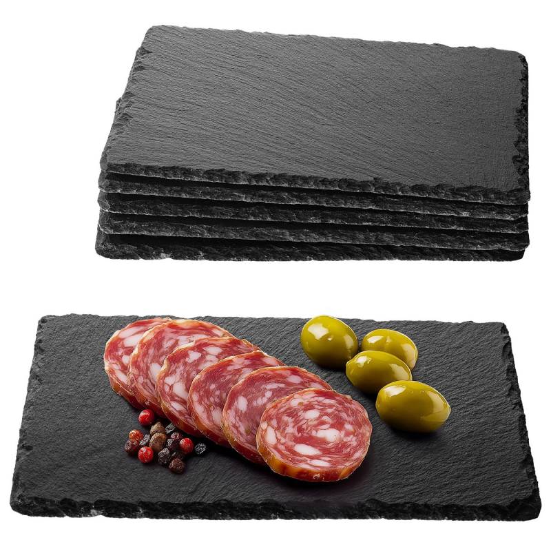 Navaris Servierplatte Schiefer Teller Platzset 6-teilig 23x15cm Schieferplatten, Schiefer, (6-tlg), 6x Servierplatte Servierteller Schieferplatte Sushi Geschirr eckig von Navaris