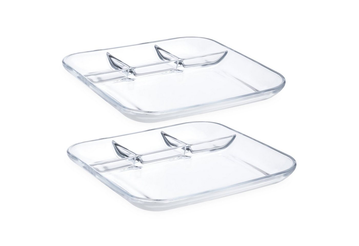 Navaris Servierplatte Teller für Portionskontrolle - Snack Plate mit Trennwänden, Glas, (2-tlg), 2er Set Portionsteller mit Unterteilung aus Glas mit 4 Fächern von Navaris