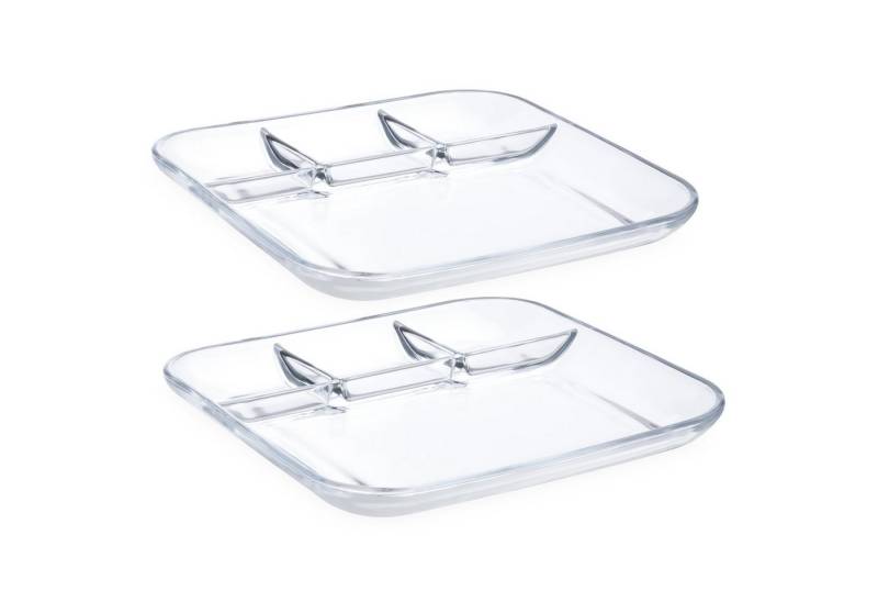 Navaris Servierplatte Teller für Portionskontrolle - Snack Plate mit Trennwänden, Glas, (2-tlg), 2er Set Portionsteller mit Unterteilung aus Glas mit 4 Fächern von Navaris