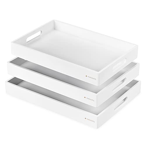 Navaris Serviertablett Tablett aus Bambus - 3x Servierplatte Frühstückstablett stapelbar - rechteckig für Snacks Vorspeisen Kaffee Getränke Navaris Serviertablett Tablett aus Bambus - 3x Servierplatte Frühstückstablett stapelbar - rechteckig für Snacks Vorspeisen Kaffee Getränke von Navaris