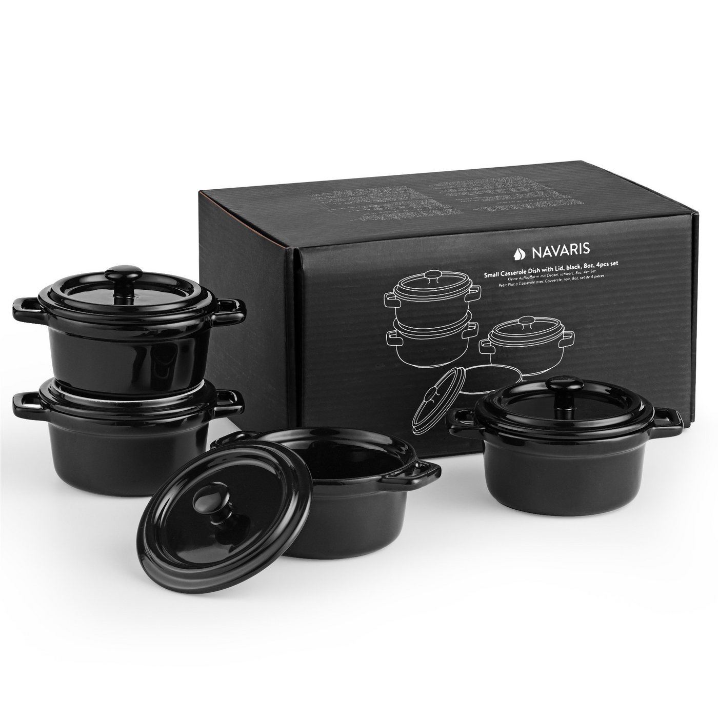 Navaris Serviertopf Mini Cocotte - Vielseitige Mini Auflaufform mit Deckel ofenfest - 4er, (4-tlg) von Navaris