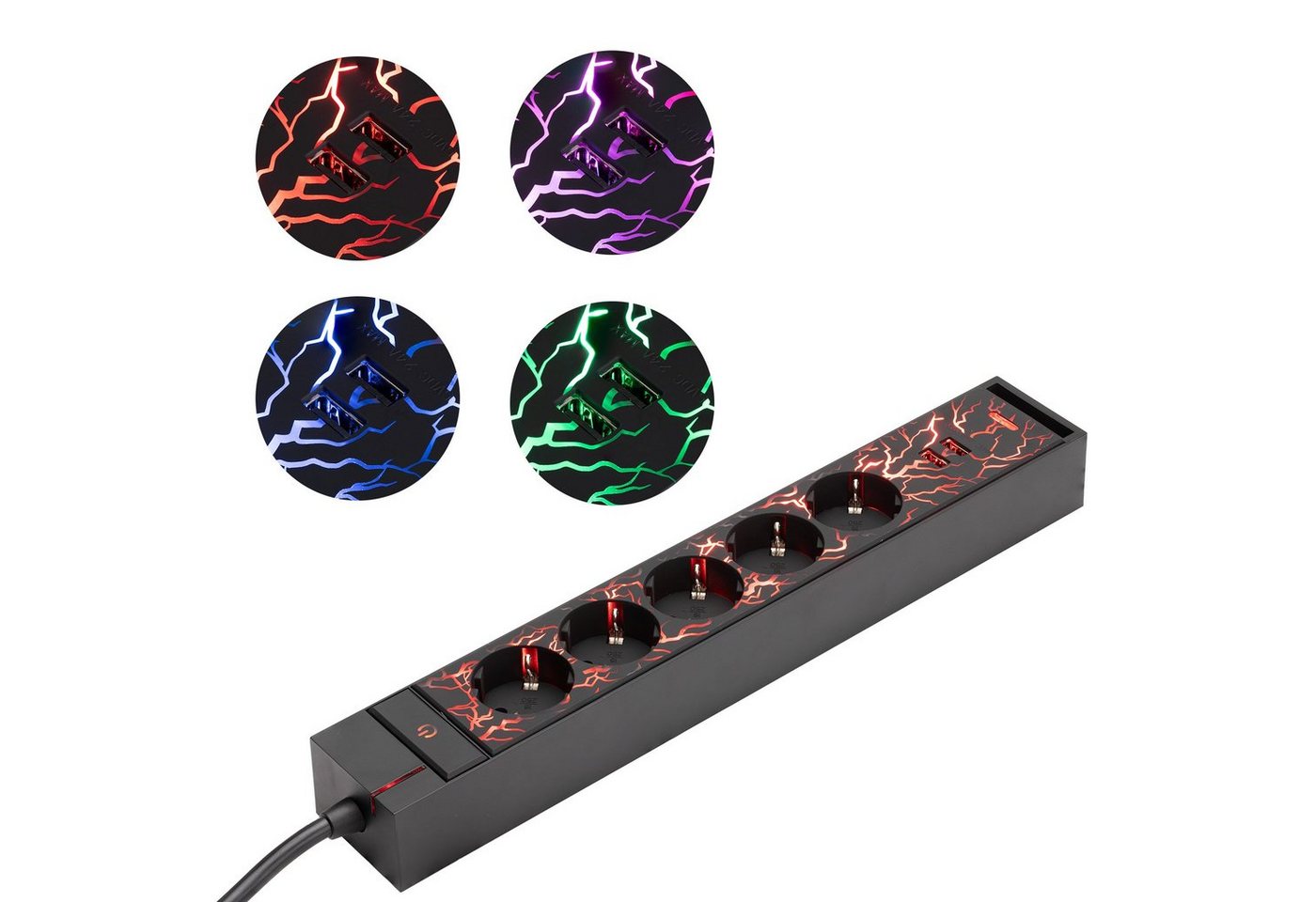 Navaris 5-fach Gaming Steckerleiste mit LED Beleuchtung - 2x USB - Schalter Steckdosenleiste (Kabellänge 35,80 m) von Navaris