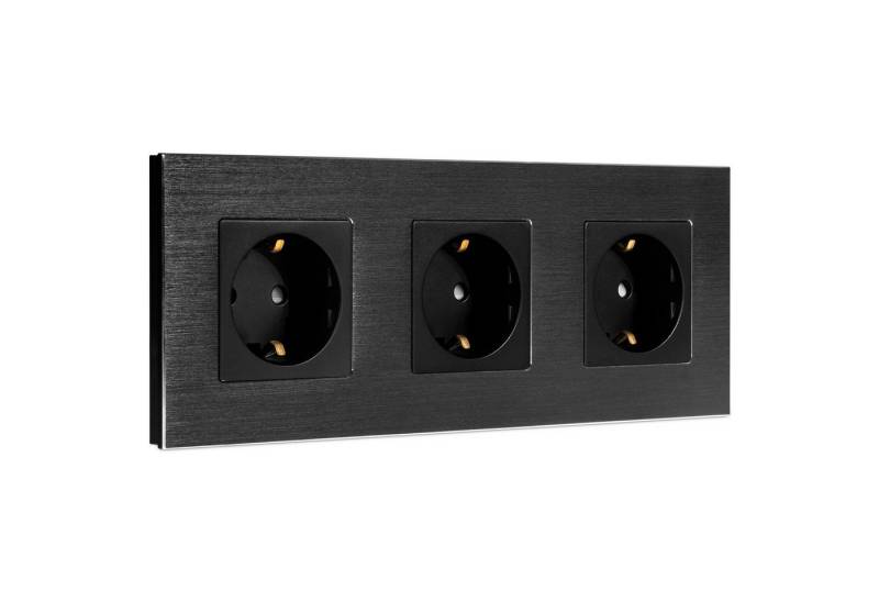 Navaris Steckdose Alu Schuko Steckdose dreifach - Design Einbau Wandsteckdose - Schwarz, 1-St. von Navaris