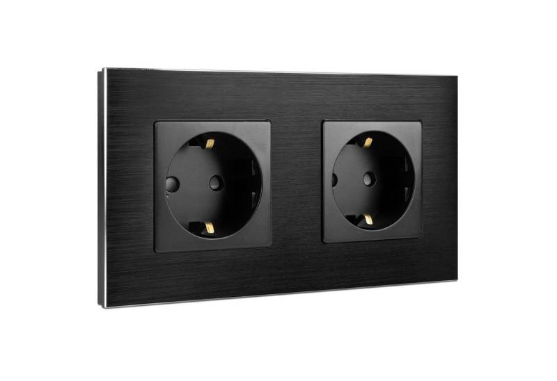 Navaris Steckdose Alu Schuko Steckdose zweifach - Design Einbau Wandsteckdose, 1-St. von Navaris