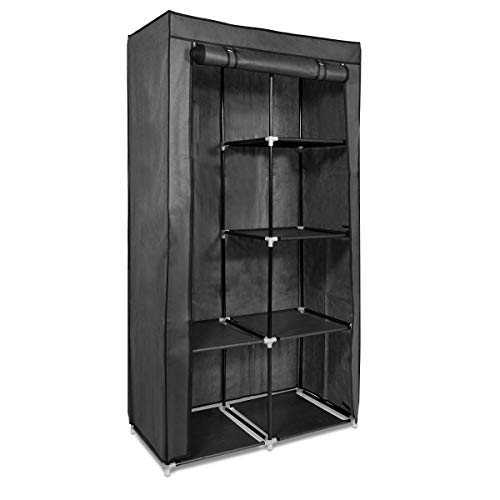 Navaris Stoff Kleiderschrank mit Kleiderstange - Faltschrank 88x170x45cm mit Stange - Schrank groß stabil - Stoffschrank faltbar aus Vlies in Grau von Navaris