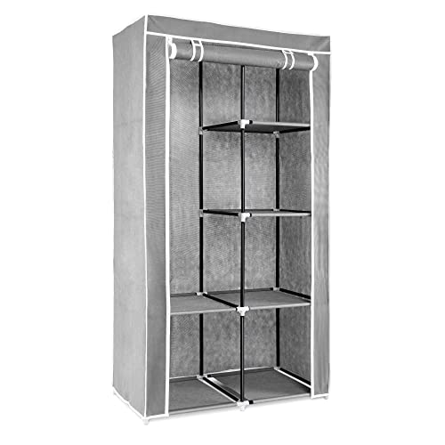 Navaris Stoff Kleiderschrank mit Kleiderstange - Faltschrank 88x170x45cm mit Stange - Schrank groß stabil - Stoffschrank faltbar aus Vlies in Hellgrau von Navaris