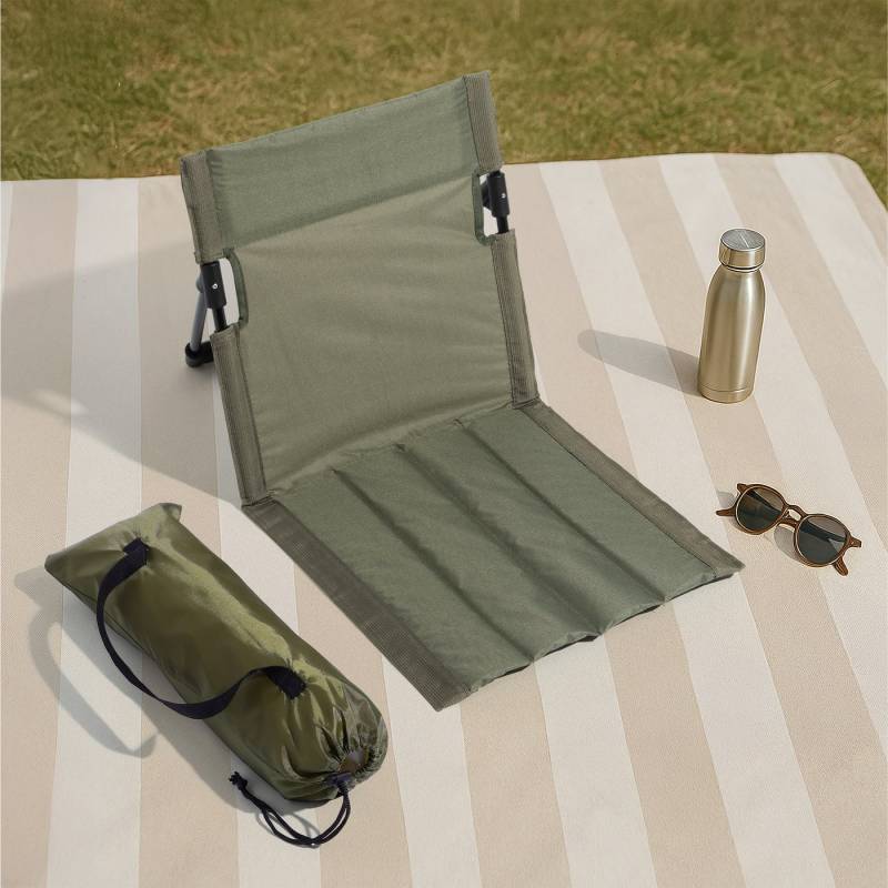 Navaris Strandkorb faltbare Strandmatte mit Rückenlehne Sitzkissen mit Lehne Outdoor, (1-tlg), Strandmatte mit Lehne klappbar Strand Liegematte mit Lehne Grün von Navaris