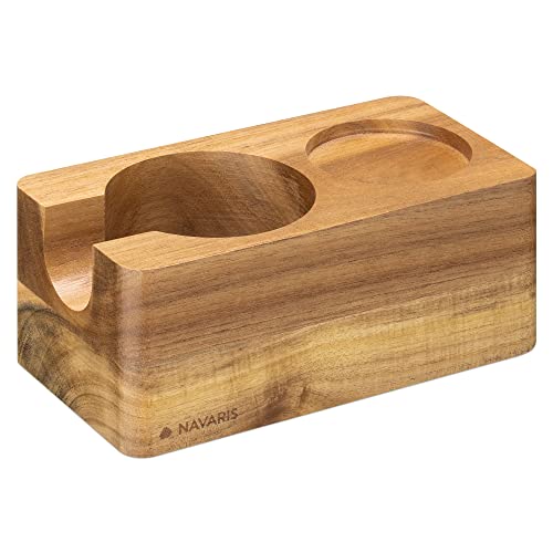 Navaris Tamperstation 58mm aus Akazienholz - Holz Tamper Station für Siebträger - Abklopfbehälter Abklopfer - Barista Zubehör - Natur braun von Navaris