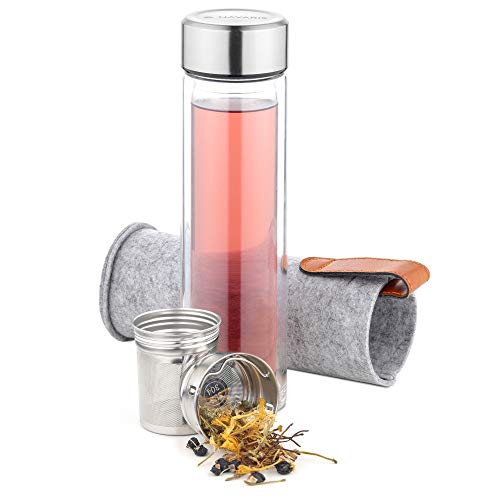 Navaris Teeflasche aus Glas mit Edelstahl Sieb - 500ml Tee Flasche Teekanne to go - Trinkflasche doppelwandig aus Borosilikatglas - mit Filz Hülle Navaris Teeflasche aus Glas mit Edelstahl Sieb - 500ml Tee Flasche Teekanne to go - Trinkflasche doppelwandig aus Borosilikatglas - mit Filz Hülle von Navaris