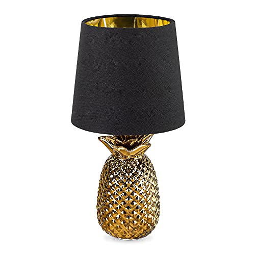 Navaris Tischlampe im Ananas Design - 35cm hoch - Deko Keramik Lampe für Nachttisch oder Beistelltisch - Dekolampe mit E14 Gewinde in Gold-Schwarz von Navaris