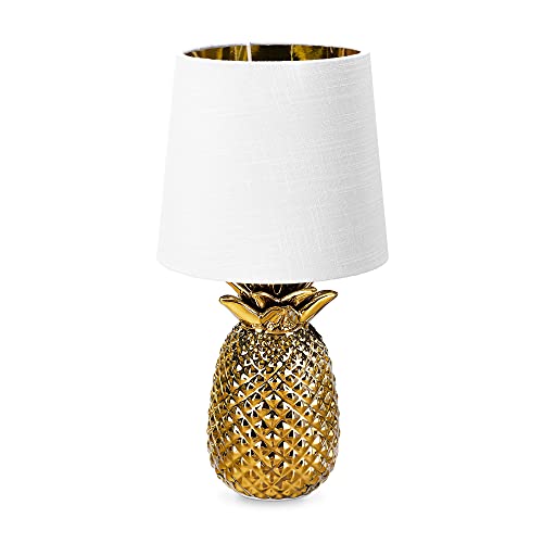 Navaris Tischlampe im Ananas Design - 35cm hoch - Deko Keramik Lampe für Nachttisch oder Beistelltisch - Dekolampe mit E14 Gewinde in Gold-Weiß von Navaris