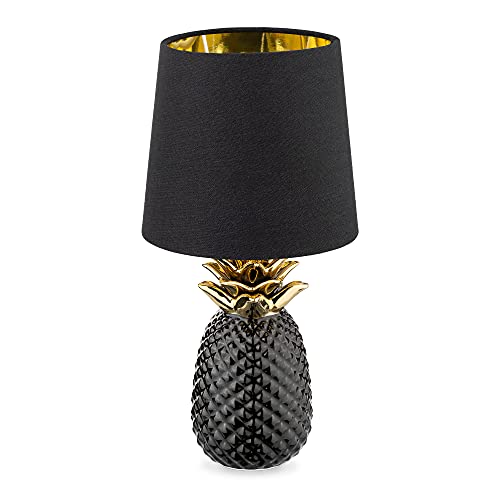 Navaris Tischlampe im Ananas Design - 35cm hoch - Deko Keramik Lampe für Nachttisch oder Beistelltisch - Dekolampe mit E14 Gewinde in Schwarz-Schwarz von Navaris