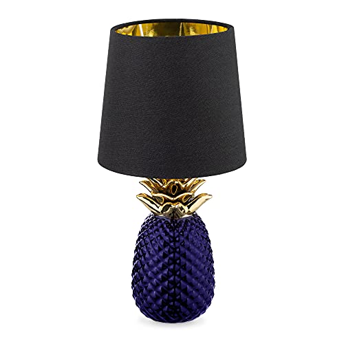 Navaris Tischlampe im Ananas Design - 35cm hoch - Deko Keramik Lampe für Nachttisch oder Beistelltisch - Dekolampe mit E14 Gewinde in Violett-Schwarz von Navaris