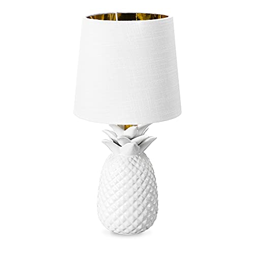 Navaris Tischlampe im Ananas Design - 35cm hoch - Deko Keramik Lampe für Nachttisch oder Beistelltisch - Dekolampe mit E14 Gewinde in Weiß-Weiß von Navaris