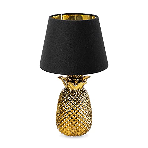 Navaris Tischlampe im Ananas Design - 40cm hoch - Deko Keramik Lampe für Nachttisch oder Beistelltisch - Dekolampe mit E27 Gewinde in Gold-Schwarz von Navaris